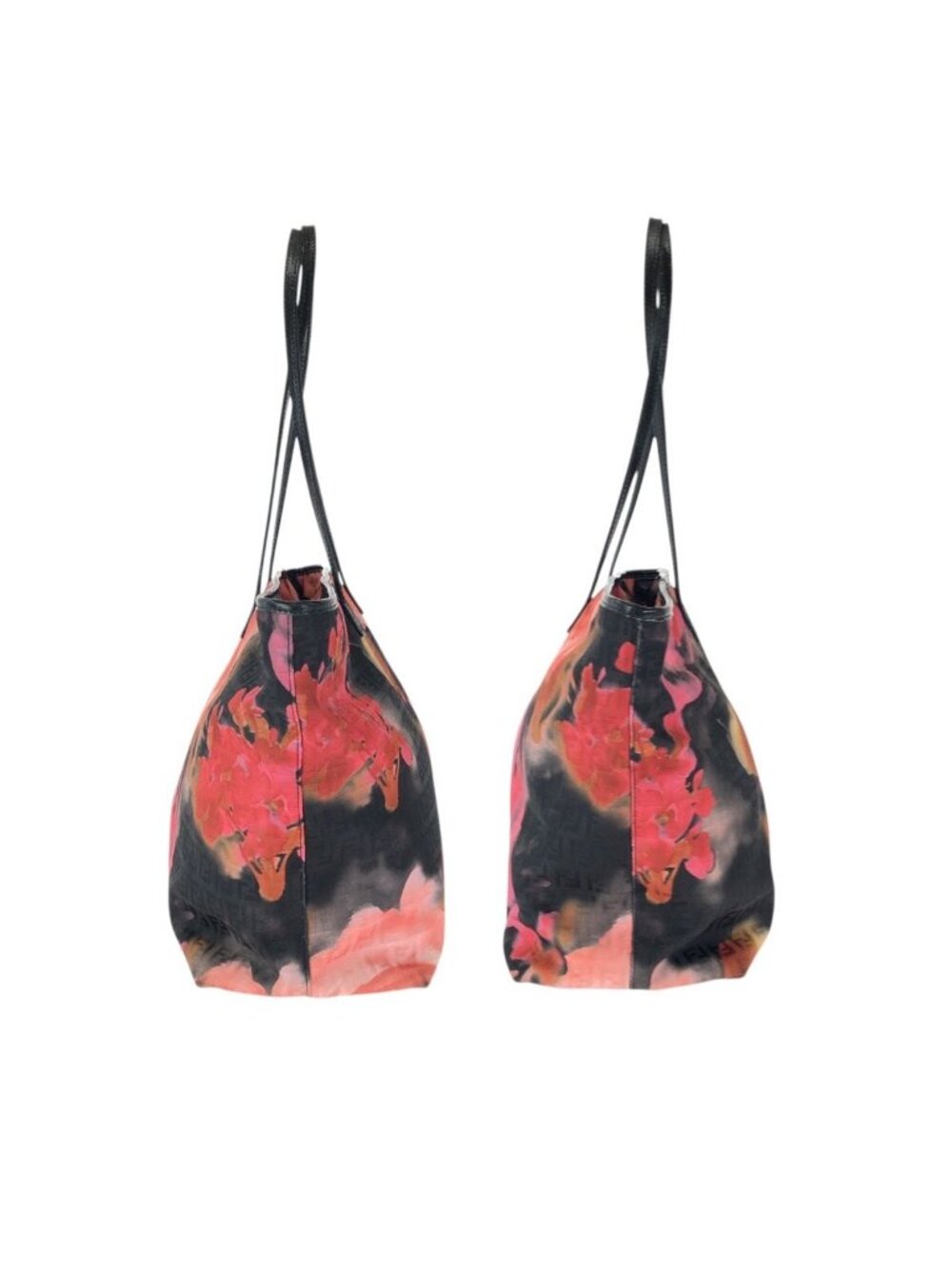 Fendi Zucchino Floral Black Pink Orange Nylon Leather Tote Shoulder Bag - Picture 8 of 9